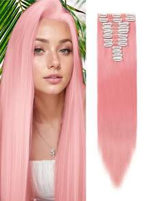 Extensions de cheveux clip rose de 22 pouces, 12 pièces par set, extension de cheveux longs droits synthétiques pour femmes et filles pour un usage quotidien
