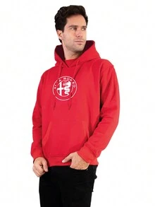 Alfa Romeo Men's Solid Color Drawstring Design Sweatshirt With Pocket - Red - View 5