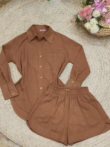 2pcs Shirt And Shorts Set - Maroon - View 1