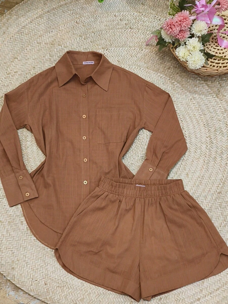 2pcs Shirt And Shorts Set - Maroon - View 1