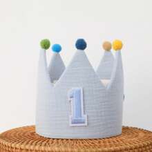 Handmade 1st Birthday Party Decorative Hats, Cute Birthday Crown Party Pom Pom Hats In Pink, Blue, White, Green, Macaron, Orange, Handmade