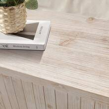 59'' Farmhouse Curved Vintage Storage Sideboard With Large Wooden Handles, Vertical Wood Grain Carving And Adjustable Shelves For Kitchen,Dining Room (Natural Wood Washed)