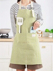 1 件可调节彩色条纹围裙，男女皆宜，简约风格烹饪围裙，带口袋，适用于厨师、服务员、厨房烹饪围裙、烧烤、发型师、厨房工具，可机洗（绿色细条纹）圣诞节节日礼物 - 彩色 - 查看 7