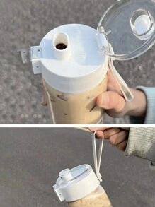 1 Stück 350/550/800 ml tragbare Sport Fitness Wasserflasche mit großem Fassungsvermögen und transparentem Becher, Outdoor, Reise, Büro Notwendigkeit