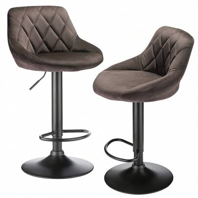 Set mit 2 Barhockern aus Samt – Barstuhl aus Stoff – Fußstütze aus Chrom. Gesamthöhe: 84,5 – 105 cm