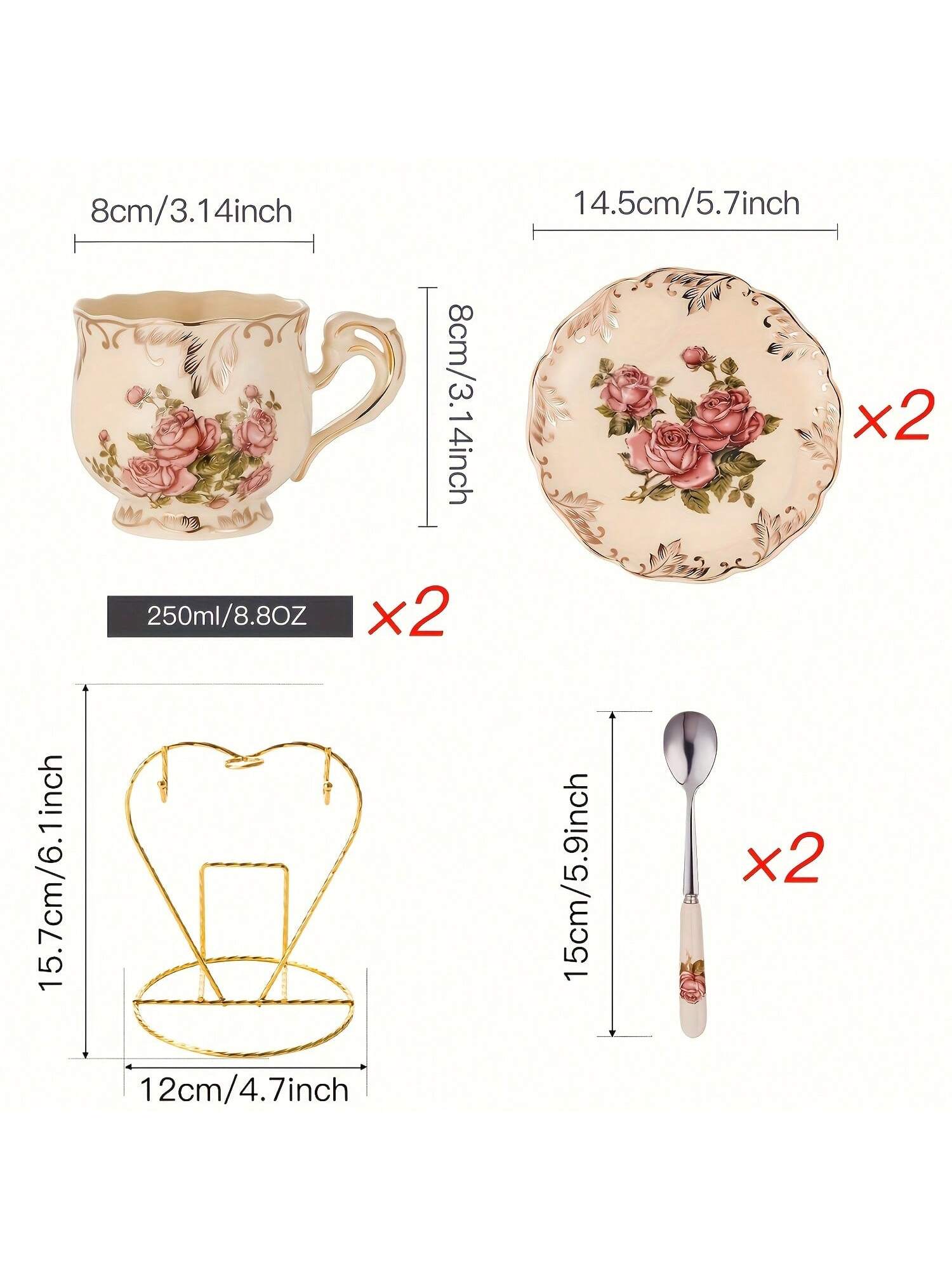 مجموعة كوب وصحن الشاي 2 مجموعة/ 6 مجموعة، مجموعة أ...