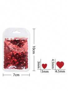 Set de 4 piezas de lentejuelas con forma de corazón rojo con brillo para decoración de uñas de San Valentín, accesorios y suministros para uñas - Rojo - Ver 7