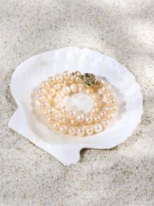 MYSOYA MYSOYA Naturalny różowy naszyjnik z pereł słodkowodnych z zapięciem w kształcie róży, perła 7-8 mm, w eleganckim pudełku prezentowym, prezent dla niego/niej, odpowiedni do codziennego noszenia, na imprezę, urodziny, rocznicę, ślub, Święto Dziękczynienia, Boże Narodzenie, Nowy Rok, Walentynki