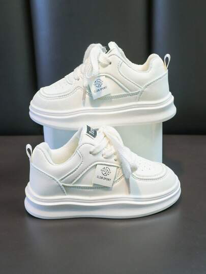 1 Pair Kids Leisure Sports Shoes, Solid Color Casual Lightweight Flat Sneakers, Versatile Unisex Children Outdoor Lace-Up Round Toe Shoes, Suitable For Spring And Autumn