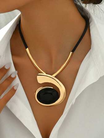 1pc Vintage Creative Personalized Comma Snail Shape Acrylic Inlay Necklace With Y Pendant, Versatile Choker Necklace For Women