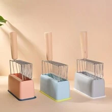 1 Set Pala recogecaca de acero inoxidable con soporte metálico, herramienta de limpieza para mascotas, accesorio elegante para recoger excrementos de gato
