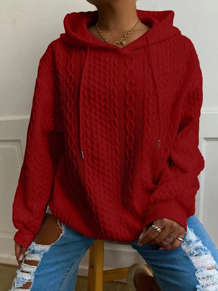 Oversized Women's Casual Loose Knit Jacquard Long Sleeve Pullover Sweatshirt