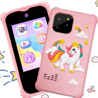 Teléfono móvil de juguete con cámara para niños y niñas de 3 a 8 años, con cámara multifuncional, pantalla táctil, reproductor de música, doble cámara y juegos de rompecabezas. Regalo de Navidad y cumpleaños para niños y niñas de 3 a 12 años.
