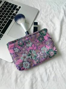 1 PC/Set Purple Small Flowers Portable Retro Style Makeup Bag,Fashionable Casual Stylish Portable Make Up Bag,Makeup Bags,Makeup Bag Small,Makeup Case,Cute Makeup Bag,Cosmetic Bags,Sanitary Napkins,Pouch Pads,Air Pods,Wired Earphone,Charger,Headphones,Makeup Travel Bag ,Skincare Bag,Make Up Bags For Women,Candy,Nurses,School Girls,Holiday Gift.