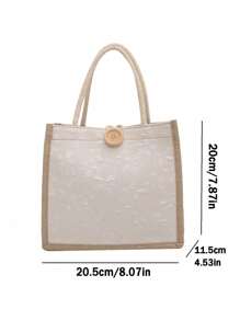 1pc Coarse Linen Tote Bag, Butterfly Flower Love Print Handbag, Wedding Specific Reusable Bag, Daily Use, Mini Tote Bag, Zippered Canvas Bag, Portable Double Handle Tote Bag, Lunch Gift Bag, Beach Bag, Shoulder Tote Bag With Handle Button, Valentine's Day Gift, The Best Gift For Your Couple(Button Styles And Colors Are Randomly Shipped)(Due To Material Reasons, There May Be Wire Breakage. If You Mind, Please Place Your Order With Caution)