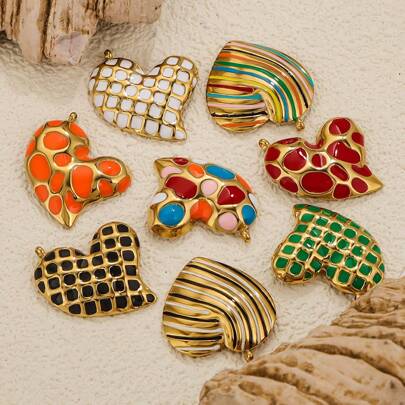 4 piezas de accesorios de joyería de acero inoxidable con colgante en forma de corazón de colores vivos y textura de moda para hacer collares y aretes, regalo del Día de San Valentín