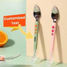 1pc 可定制双头喂食勺 婴儿勺 硅胶+不锈钢+PP材质 可爱暖心双头喂食勺 - 彩色 - 查看 1