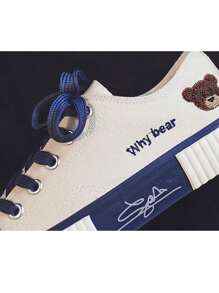Zapatos De Lona Deportivos Casuales Para Mujer,Zapatillas de lona para mujer,Zapatillas de moda para caminar. Zapatillas deportivas casuales versátiles, zapatillas deportivas con cordones neutros de dibujos animados. Zapatillas de moda en blanco y negro». Suela antideslizante para actividades al aire libre, cordones beige, variedad de estilos - Beis - Ver 6