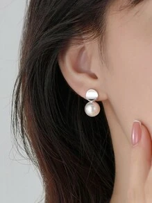 2pcs Elegant Women Jewelry S925 Silver Earrings, Faux Pearl Earrings Small Boutique Design High-End Dangle Earrings Suitable For Banquet, Party, Birthday Gift - #1 - View 6