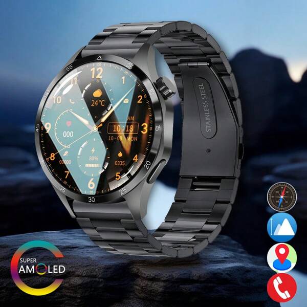 2024 Novo GPS Smart Watch Para Homens Esporte Fitness Rastreador Tela AMOLED NFC Bluetooth Chamada Pressão Arterial IP68 À Prova D'Água Relógio de Pulso Smartwatches À Prova D'Água Para Mulheres Com Chamada Bluetooth Bússola Relógio de Pressão de Ar 4 PRO Com Monitor de Pressão Arterial Para IOS Android