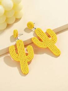 1 par de aretes colgantes hechos a mano con cuentas de vidrio tejidas con diseño de cactus, aretes coloridos adecuados para uso diario, verano