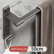 1pc No-Drill Towel Rack, Aluminum Alloy Bathroom Towel Bar, Gunmetal Grey Towel Holder, Bathroom Wall Mounted Rail, 4 Size Options: 30/40/50/60cm (11.81/15.75/19.68/23.62in), Bathroom Storage Shelf Home Bathroom Decor Bathroom Organizer Fall Decor Back To School