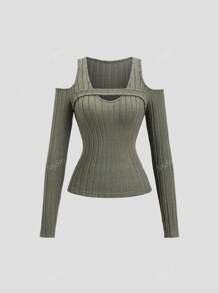 Spring New Arrival Solid Color Fitted Open Shoulder Long Sleeve Undershirt