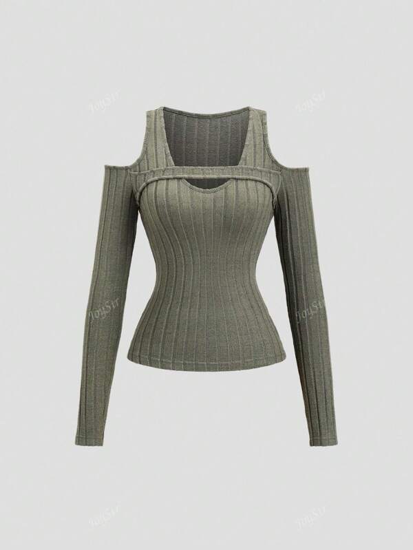 Spring New Arrival Solid Color Fitted Open Shoulder Long Sleeve Undershirt