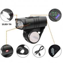 Farol De Bike 2 Led Cree T6 Recarregável Usb Com Medidor - Preto - Visão 3