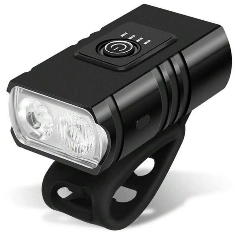 Farol De Bike 2 Led Cree T6 Recarregável Usb Com Medidor - Preto - Visão 1