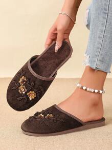 2024 New Fashion Handmade Beaded Slip-On Indoor Outdoor Slippers With Mesh Lining - Brown - View 6