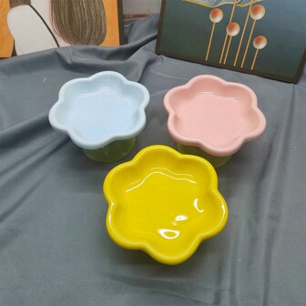 Pet Cat And Dog Drinking And Feeding Anti-Choking Slow Food Plate Bowl, Tinplate, Cat Food Plate, Floral Drinking And Feeding Plate