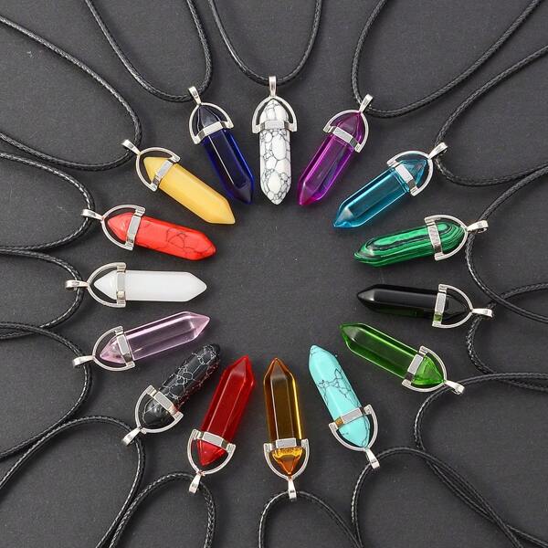 Kristall-Halskette, hexagonale Edelstein-Halskette, Chakra-Anhänger-Halskette