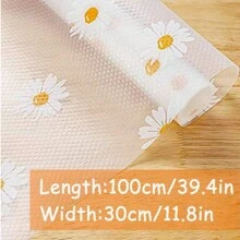 1/3 卷白色雏菊图案抽屉衬垫卷式非粘性搁板衬垫适用于厨房橱柜食品储藏室组织耐用防水防滑橱柜垫冰箱衬垫易于切割可洗保护垫适用于抽屉搁板台面可爱花卉图案家具保护衬垫家庭组织必需品梳妆台抽屉衬垫书桌抽屉垫工具箱衬垫艺术用品垫