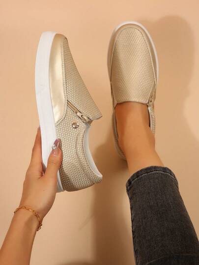 2025 New Comfortable Casual Versatile Fashion Slip-On Side Zipper Shoes, Outdoor Plus Size Lightweight Non-Slip Wear-Resistant Round Toe Flat Loafers For Women