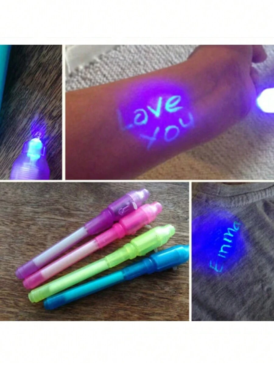 8pcs Upgraded Invisible Ink Pen Set With UV Light, Spy Pen, Magic Marker, Invisible Ink Pen, Ideal Gift For Kids Party, Easter, Christmas, Suitable For Writing Secret Messages, Party Favors - Random Color & Shape - Multicolor - View 1