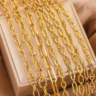 1 Meter Non-Fading Stainless Steel Metal Heavy Chunky Chain Gold Necklace DIY Bracelet Necklace Fashion Jewelry Metal Making Supplies Accessories