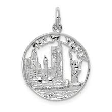 14k White Gold Solid Polished NEW YORK Skyline Charm Pendant (L-0.98 Inch,W-0.7 Inch) 1.35 Gram