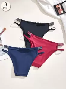 APRSEA 3pcs Women's Sexy Lace Patchwork LOVE Letter Mature Thong Panties - Multicolor - View 3