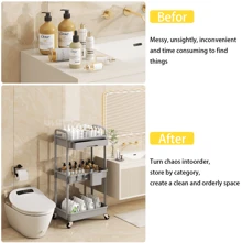 Xe đẩy lưu trữ 3 tầng có ngăn kéo Xe đẩy tiện ích có ngăn kéo Xe đẩy tiện ích có ngăn kéo Công cụ sắp xếp lưu trữ có bánh xe cho nhà bếp, phòng tắm, phòng khách, văn phòng Trang trí ngoài trời - Màu Xám nhạt - Xem 7