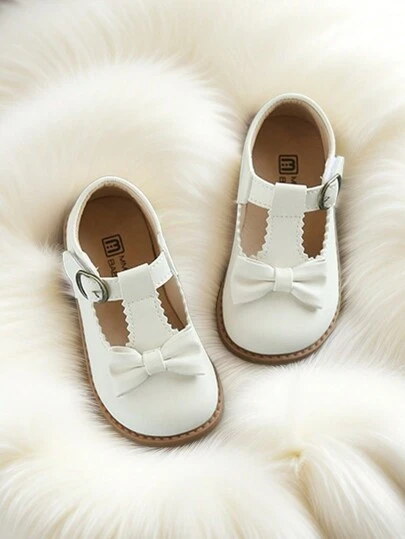 1 Pair Girls' Beige Bow Design Oxford Shoes, Breathable And Soft Sole, Suitable For Spring/Autumn Wear, Great For Formal Occasions Like Performances, Parties And Weddings