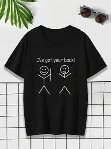 Tween Boy "I'll Always Support You" Cartoon & Letter Print Ronde Hals Korte Mouw T-shirt, Geschikt Voor Oudere Jongens Zomer Tops