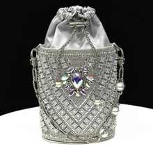 venuschan 奢华水晶钻石女士手拿包桶形晚宴包婚礼水晶女士钱包女式闪亮钱包适合婚礼派对