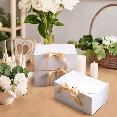 5pcs Foldable Gift Boxes, White/Black/Pink, Size 10.6"X7.87"X3.15", With Ribbon, Wedding/Proposal Gift Boxes, Suitable For Weddings, Packaging, Gifts, Birthdays, Christmas, Parties, Gift Shops, Valentine's Day, Mother's Day