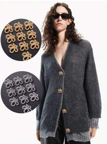 4 件/套不对称扭结蝴蝶结金属纽扣,适用于女士外套、毛衣、西装、DIY 服装、鞋子、包包、礼品盒、缝纫配件 - 彩色 - 查看 12