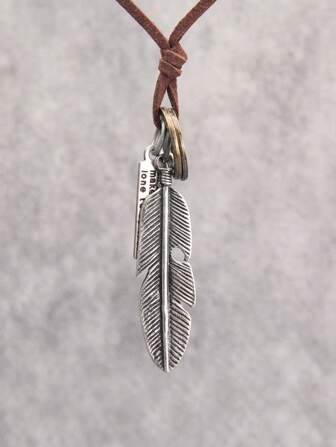 Fashionable and Popular Men Slogan Detail Rectangle & Feather Charm Necklace Alloy for Jewelry Gift and for a Stylish Look