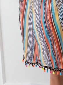 Aidonger 3-Piece Women's Striped Bandeau Bikini Set Swimsuit With Cover Up - 彩色 - 查看 5