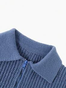 1pc Boys & Teens' Simple Stylish Solid Color Comfortable Casual Outdoor Zip-Up Warm Thick Knit Sweater, Spring/Autumn/Winter