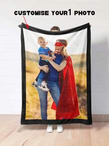 1-3 Chăn gia đình tùy chỉnh có ảnh, Chăn quà tặng có ảnh ghép cá nhân, Chăn gia đình tùy chỉnh có kỷ niệm đặc biệt, Quà tặng sinh nhật - 1 hình ảnh tùy chỉnh màu đen và màu xám - Xem 1