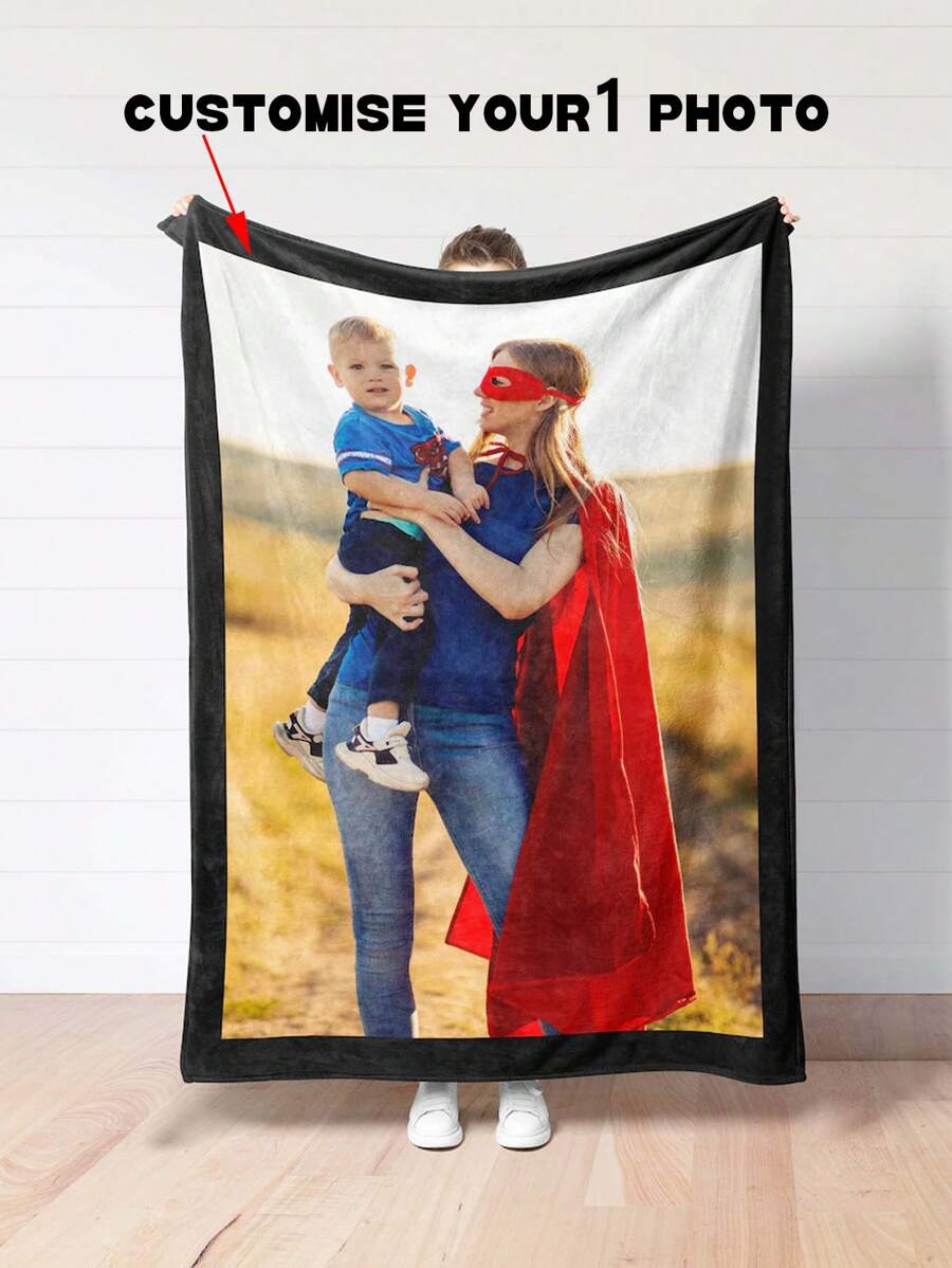 1-3 Chăn gia đình tùy chỉnh có ảnh, Chăn quà tặng có ảnh ghép cá nhân, Chăn gia đình tùy chỉnh có kỷ niệm đặc biệt, Quà tặng sinh nhật - 1 hình ảnh tùy chỉnh màu đen và màu xám - Xem 1